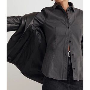 NWT Madewell Darted Button-Up Shirt Charcoal gray size 8 NEW Office Siren Fitted